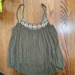 Cape Juby Boho Tank Top Green Embroidered Size XS, NWT